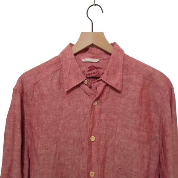 TOMMY Bahama Relax Red Chambray Pure Linen Long Sleeve Casual Button Down Sz M - Picture 2 of 9